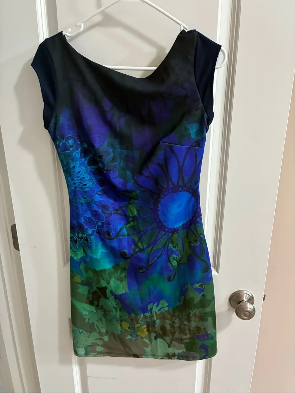 Desigual Blue Green Floral Cap-Sleeve Sheath Dress